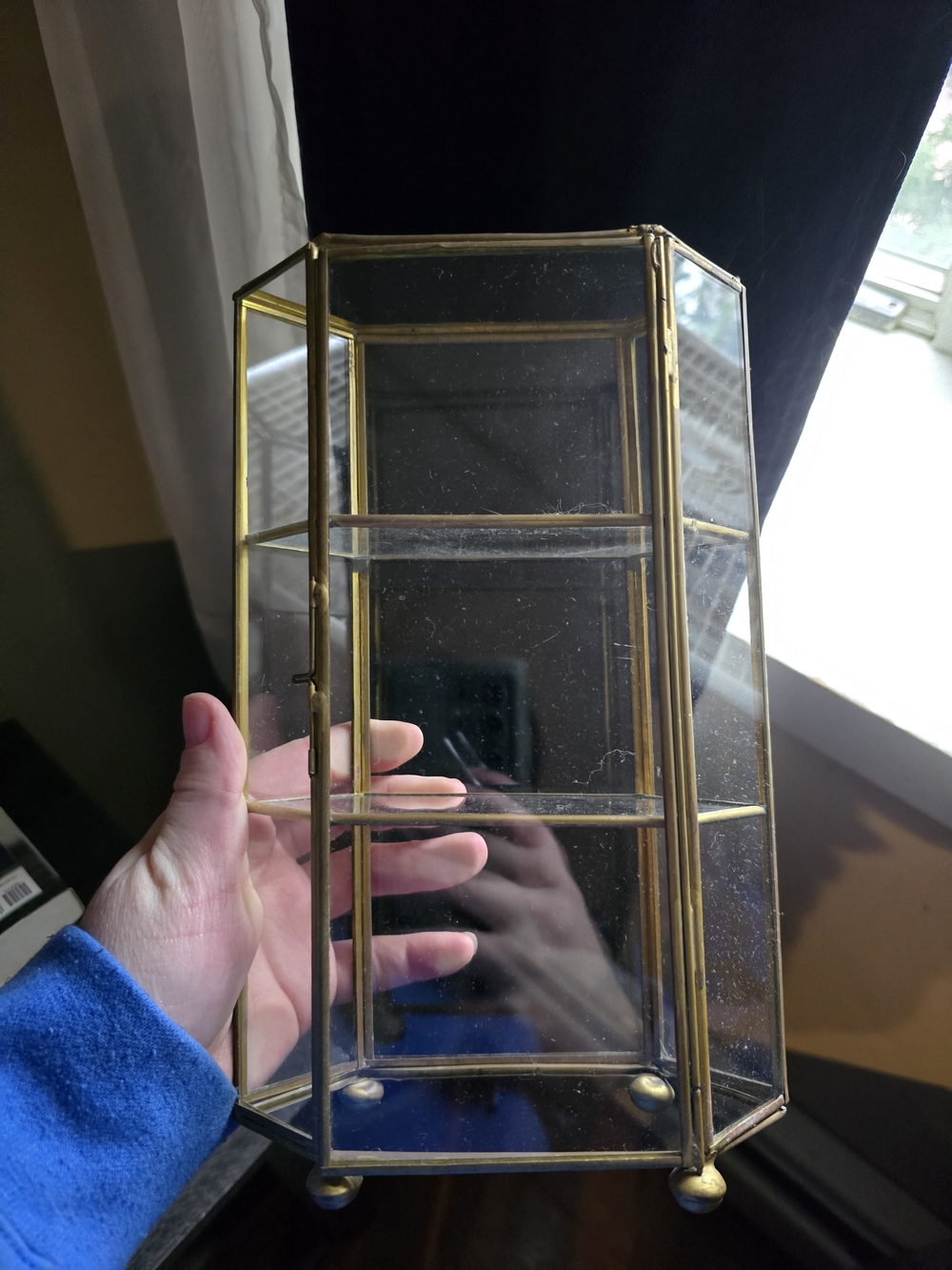 Glass and Brass Hexagonal Display Box - Clear/Gold